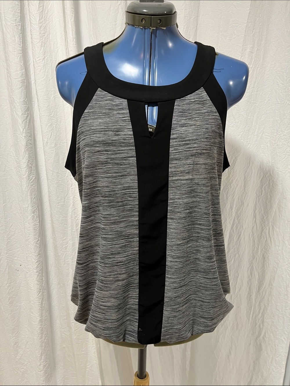 Suzie In The City Gray Heather and Black Keyhole Tank Top